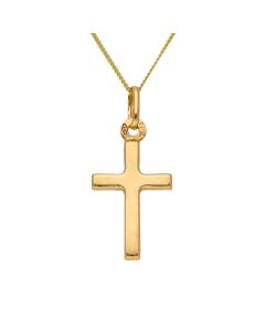 New 9ct Yellow Gold Polished Cross Pendant & 18" Necklace