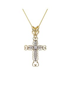 New 9ct Gold Cubic Zirconia Filigree Cross & 18" Necklace