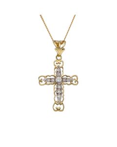 New 9ct Gold Cubic Zirconia Filigree Cross & 18" Necklace
