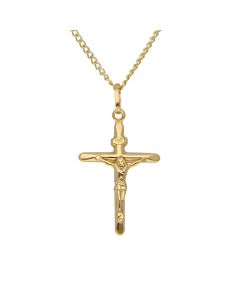 New 9ct Yellow Gold Crucifix Pendant & 18" Curb Necklace