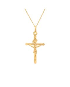 New 9ct Yellow Gold Crucifix Pendant & 18" Necklace
