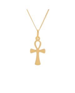 New 9ct Yellow Gold Ankh Cross Pendant & 18" Necklace