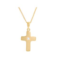 New 9ct Yellow Gold Cubic Zirconia Set Cross & 18" Necklace