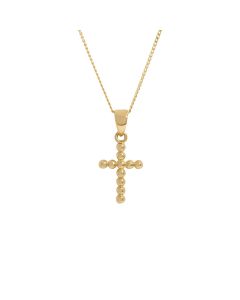 New 9ct Yellow Gold Beaded Cross Pendant & 18" Necklace
