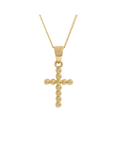 New 9ct Yellow Gold Beaded Cross Pendant & 18" Necklace