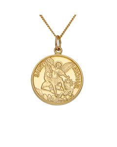 New 9ct Yellow Gold St.Michael Pendant & 20" Chain Necklace