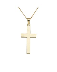 New 9ct Yellow Gold Polished Cross Pendant & Curb Chain Necklace