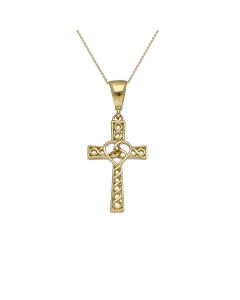 New 9ct Yellow Gold Celtic Cross Pendant & 18" Chain Necklace