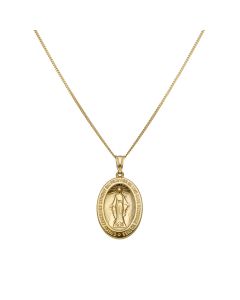 New 9ct Yellow Gold Our Lady Pendant & 22" Chain Necklace
