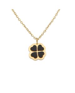 New 9ct Yellow Gold 16" Black Onyx Clover Petal Necklace
