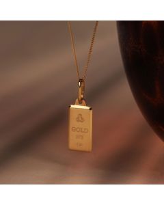 New 9ct Yellow Gold Ingot Pendant & 18" Chain Necklace