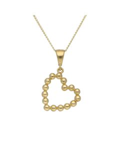 New 9ct Yellow Gold Beaded Heart Pendant & 18" Necklace