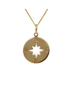 New 9ct Yellow Gold Compass Pendant & 18" Necklace