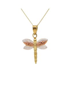 New 9ct Yellow Rose & White Gold Dragonfly & 18" Necklace