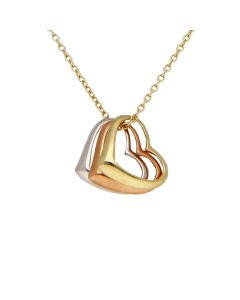 New 9ct Yellow Rose & White Gold Triple Hearts Necklace