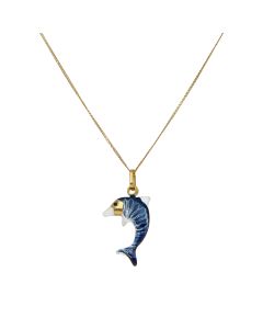 New 9ct Yellow Gold & Enamel 16" Dolphin Necklace