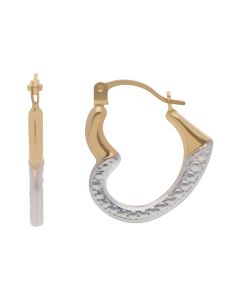 New 9ct Yellow & White Gold Heart Shaped Creole Hoop Earrings