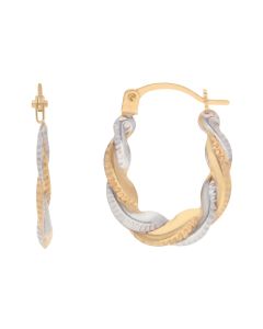 New 9ct Yellow & White Gold Small Twist Oval Creole Earrings