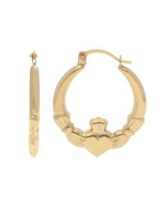 New 9ct Yellow Gold Claddagh Design Creole Hoop Earrings