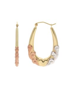 New 9ct Yellow Rose & White Gold Heart Patterned Creole Earrings