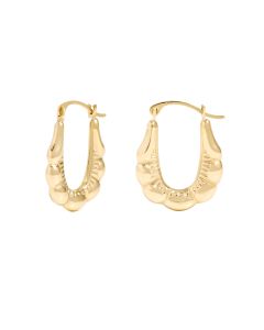 New 9ct Yellow Gold Ridged Petal Creole Earrings