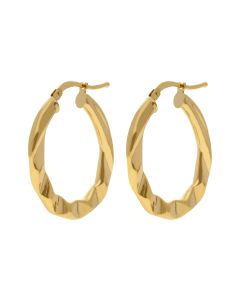New 9ct Yellow Gold Faceted Oval Creole Earrings