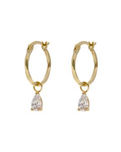 New 9ct Yellow Gold Cubic Zirconia Teardrop Huggie Hoop Earrings