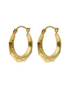 New 9ct Yellow Gold Round Harlequin Creole Earrings