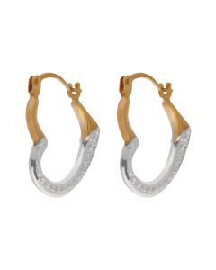 New 9ct Yellow & White Gold Heart Creole Earrings