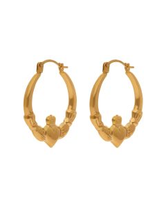New 9ct Yellow Gold Claddagh Creole Earrings