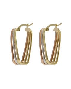 New 9ct Yellow Rose & White Gold 3 Row Creole Earrings