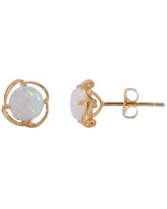 New 9ct Yellow Gold Cultured Opal Stud Earrings