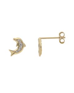 New 9ct Yellow Gold Cubic Zirconia Dolphin Stud Earrings
