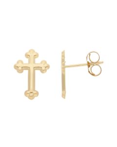 New 9ct Yellow Gold Fancy Cross Stud Earrings