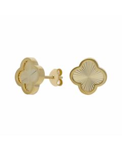 New 9ct Yellow Gold Sunburst Petal Clover Stud Earrings