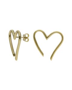 New 9ct Yellow Gold Large Open Wave Heart Stud Earrings