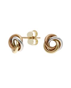 New 9ct Yellow Rose & White Gold Knot Stud Earrings