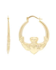 New 9ct Yellow Gold Claddagh Creole Hoop Earrings