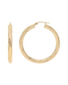 New 9ct Yellow Gold 35mm Twist Patterned Hoop Earrings