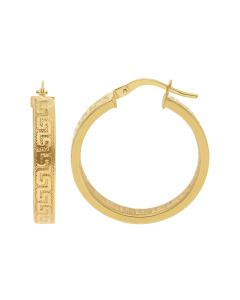 New 9ct Yellow Gold 25mm Greek Key Patterned Hoop Earrings