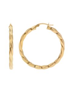New 9ct Yellow Gold 35mm Twisted Hoop Earrings