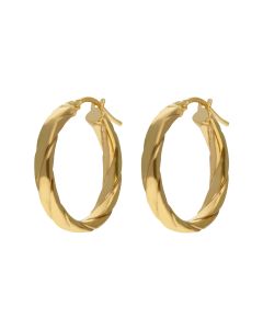 New 9ct Yellow Gold Flat Edged Twist Hoop Creole Earrings