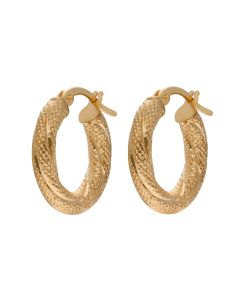 New 9ct Yellow Gold Textured Hoop Creole Earrings