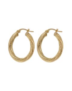 New 9ct Yellow Gold 20mm Textured Twist Hoop Creole Earrings