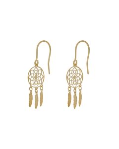 New 9ct Yellow Gold Dreamcatcher Drop Earrings