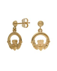 New 9ct Yellow Gold Claddagh Drop Earrings