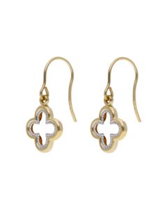 New 9ct Yellow & White Gold Clover Petal Drop Earrings