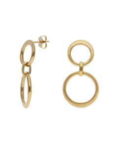 New 9ct Yellow Gold Double Circle Drop Earrings