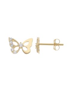New 9ct Yellow Gold Cubic Zirconia Butterfly Stud Earrings