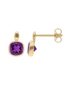 New 9ct Yellow Gold Amethyst Stud Earrings